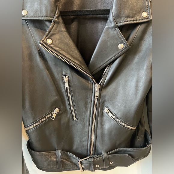 Black Genuine Leather Biker Jacket w/ Silver Hardware- Size X-Small - Picture 4 of 12